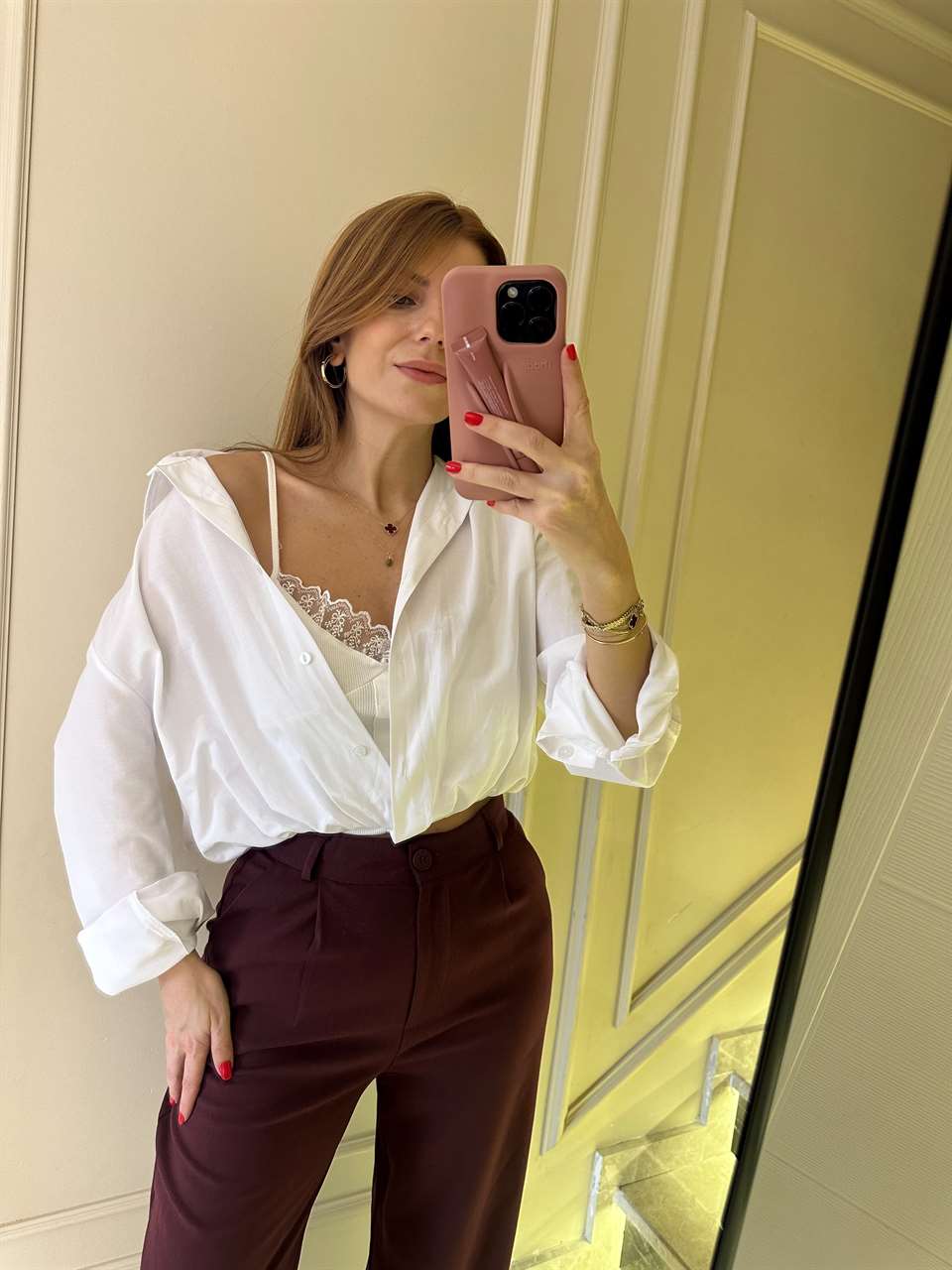 Beyaz Dantel Bluz Detay İkili Crop Gömlek