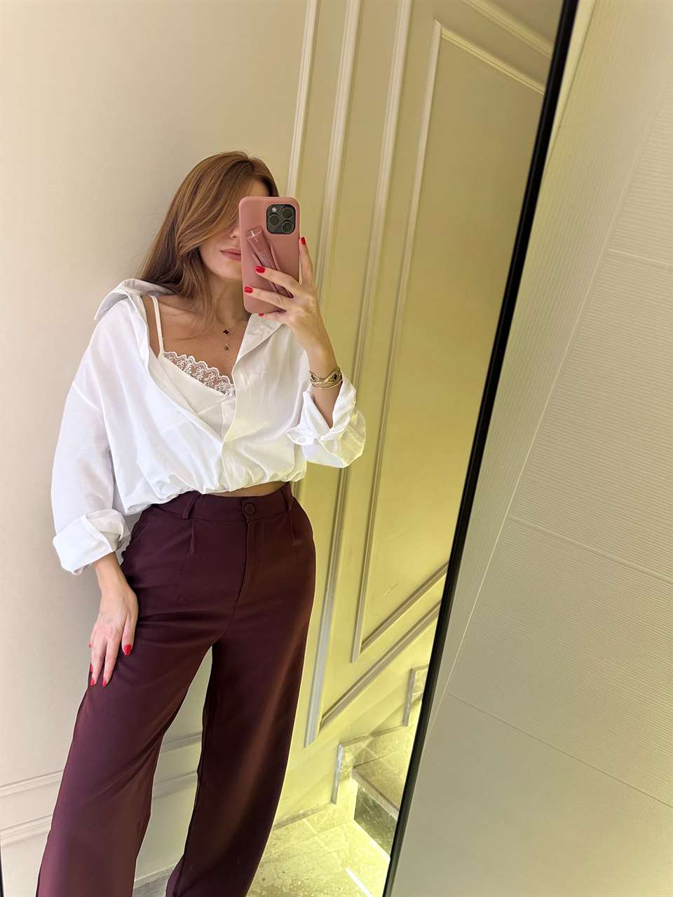 Beyaz Dantel Bluz Detay İkili Crop Gömlek