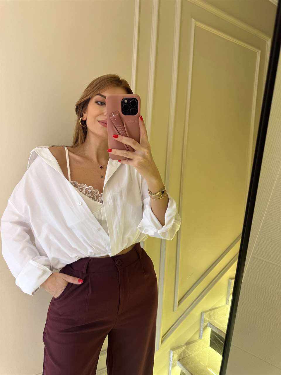 Beyaz Dantel Bluz Detay İkili Crop Gömlek