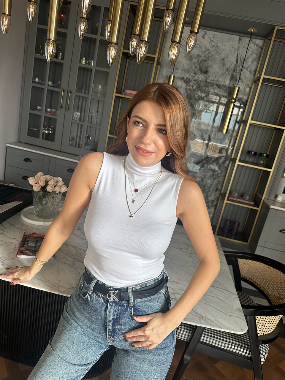 Beyaz Dik Yaka Pamuk Bluz