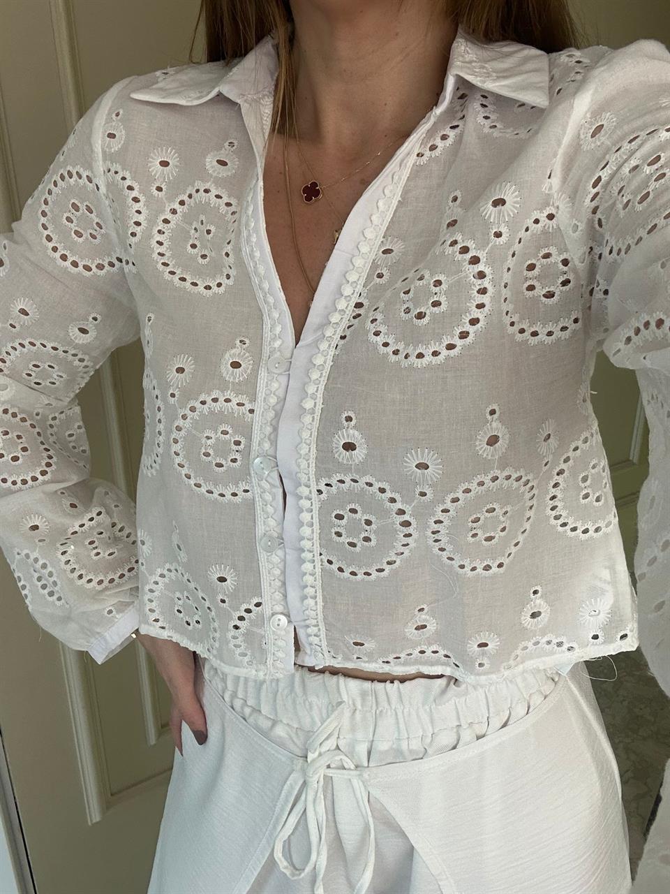 Beyaz Fisto Crop Gömlek