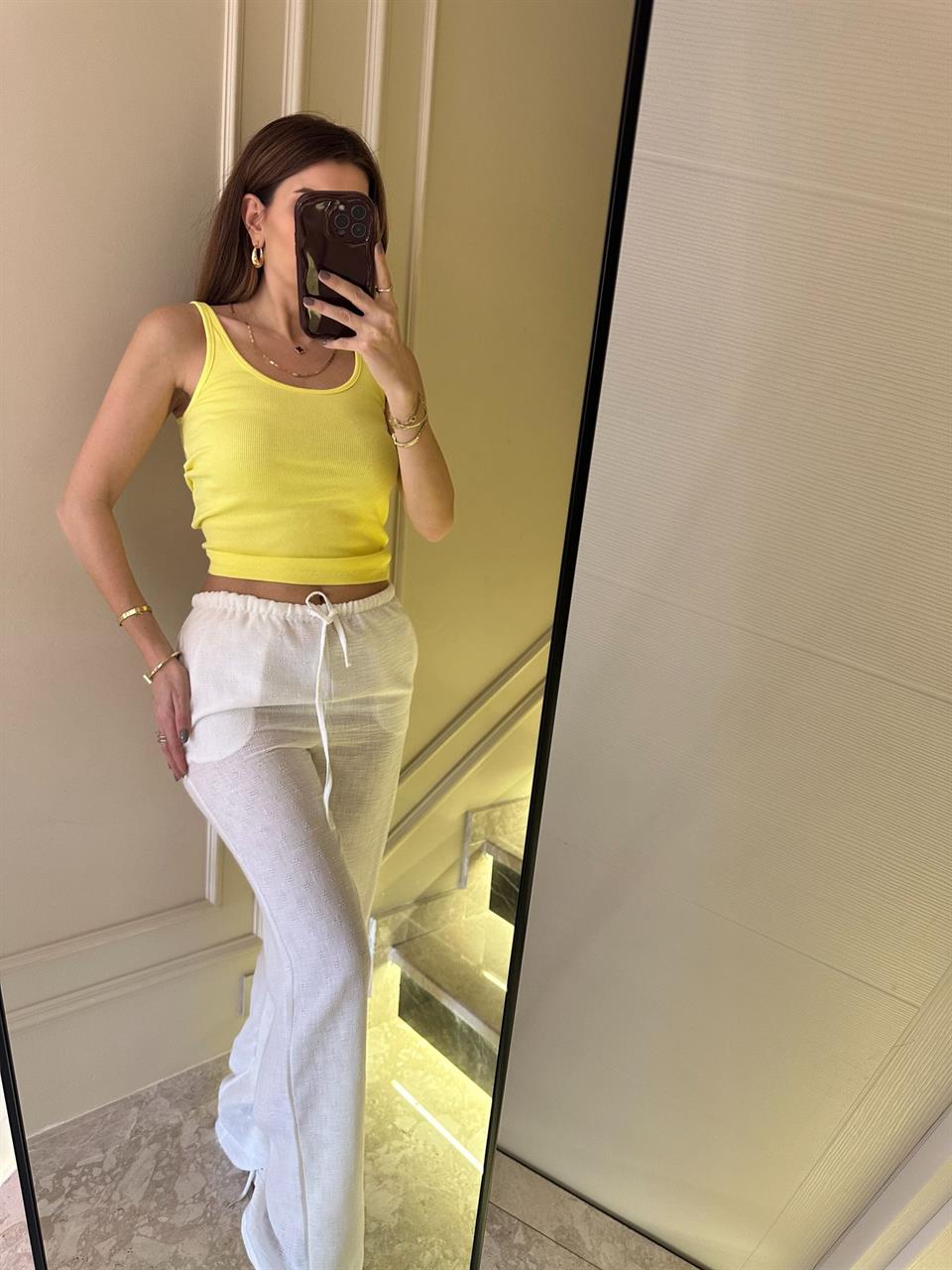 Beyaz Fistolu Keten Pantolon