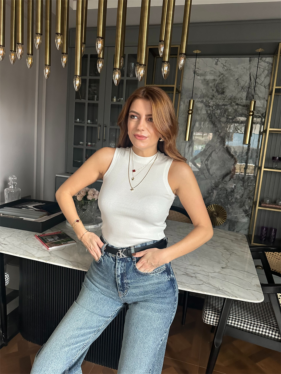 Beyaz Fitilli Sıfır Kol Crop