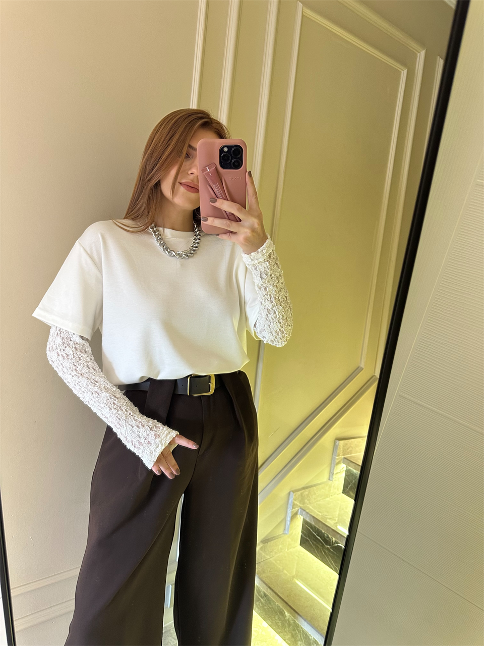 Beyaz Kol Güpürlü İkili Bluz