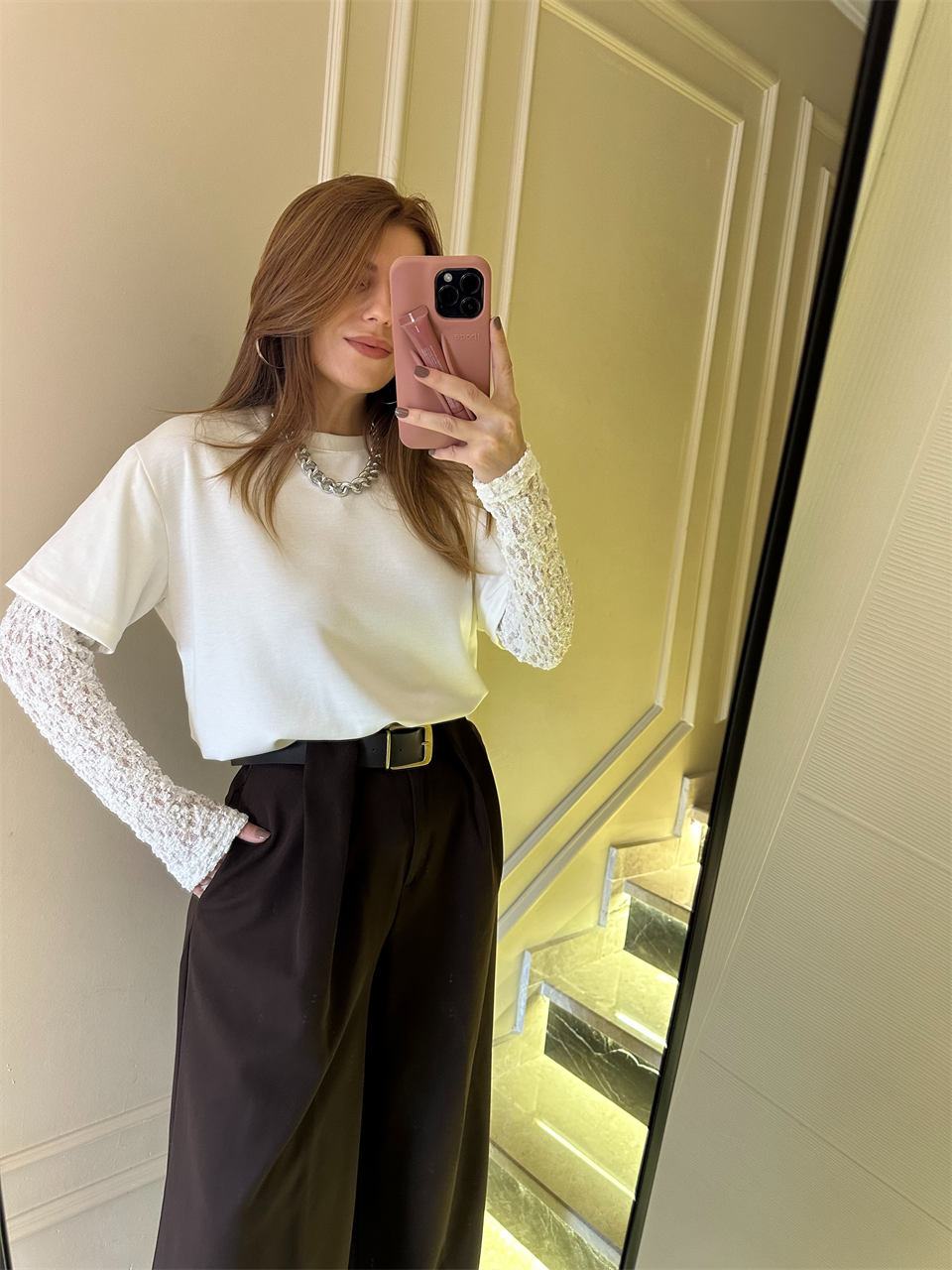 Beyaz Kol Güpürlü İkili Bluz