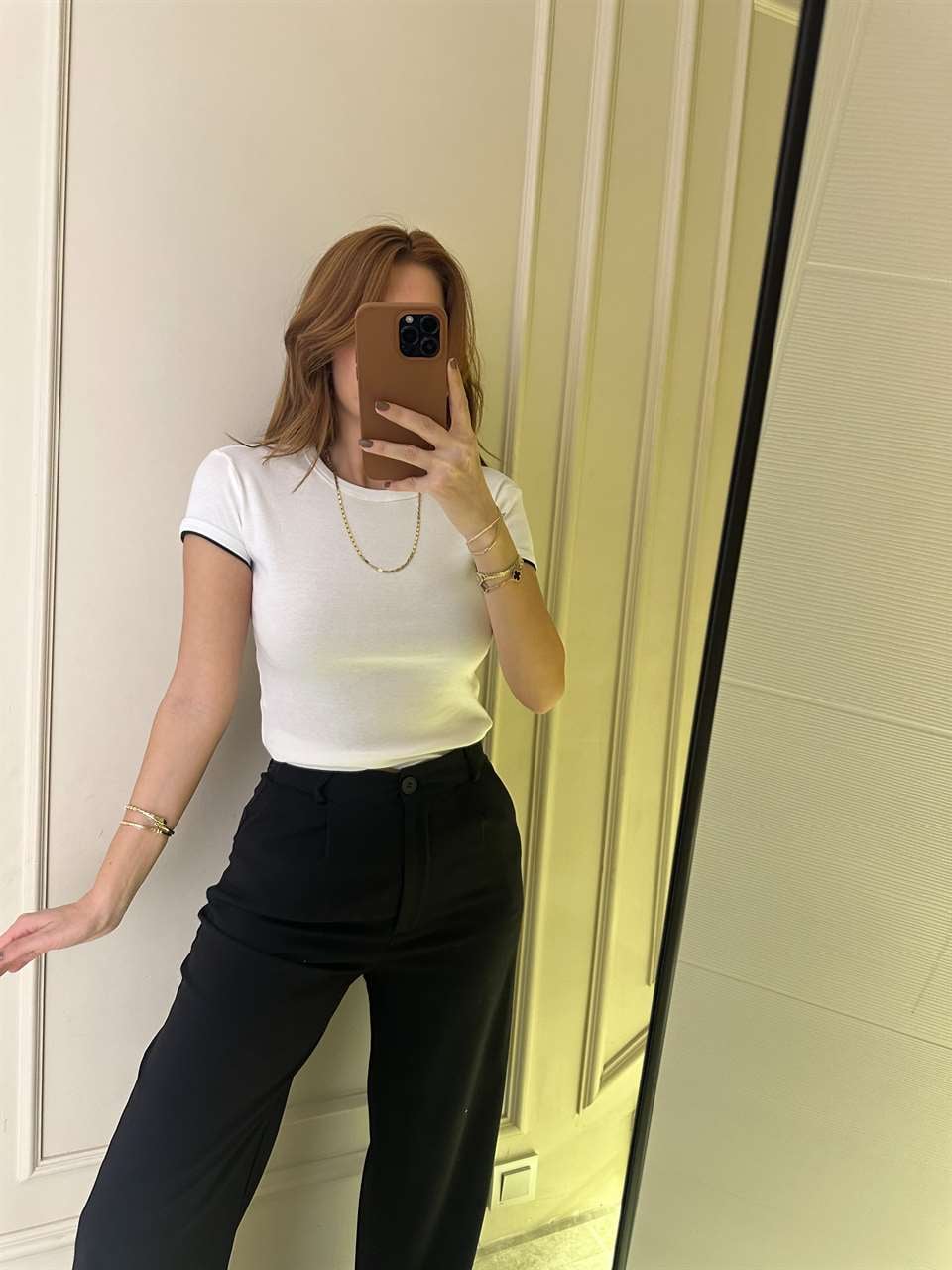 Beyaz Kontrast Kısa Kollu Pamuk Tshirt