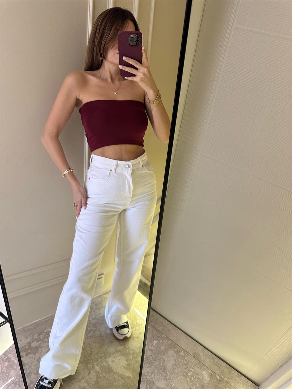 Beyaz Paça Kesik Palazzo Jean