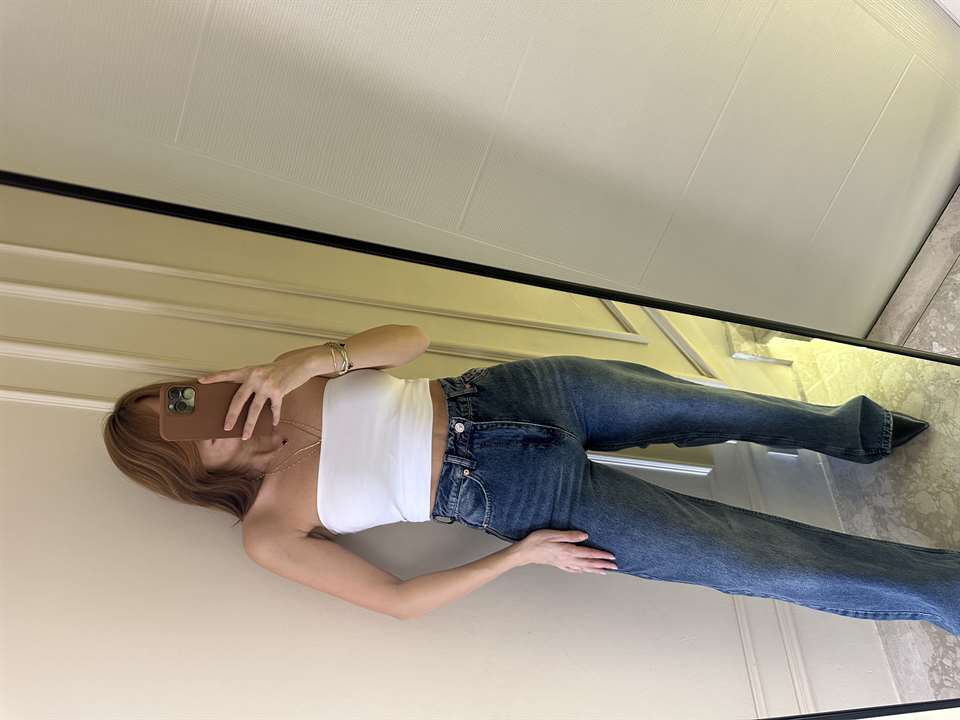 Beyaz Pamuk Uzun Straplez Top