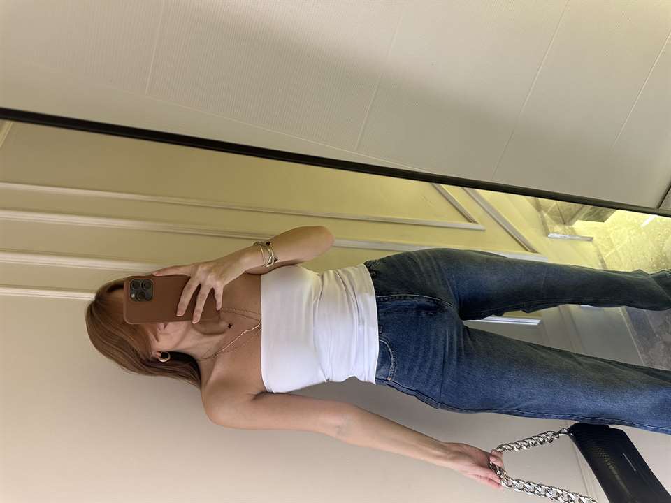 Beyaz Pamuk Uzun Straplez Top