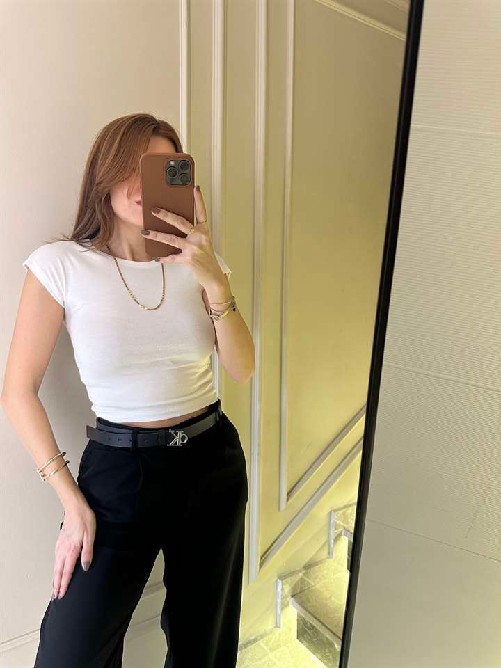 Beyaz Pamuk Viskon Crop Body