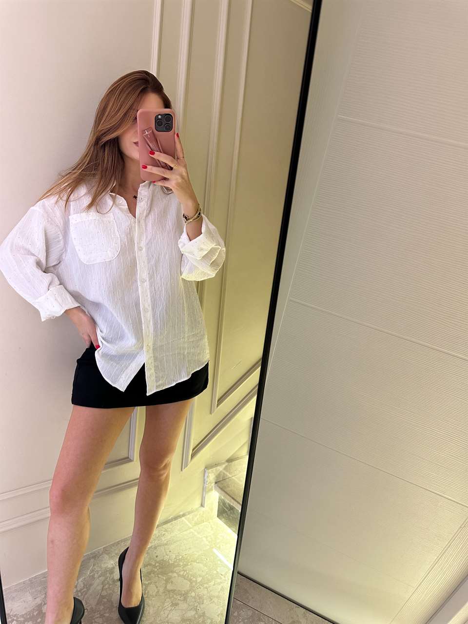 Beyaz Taşlı Viskon Gömlek