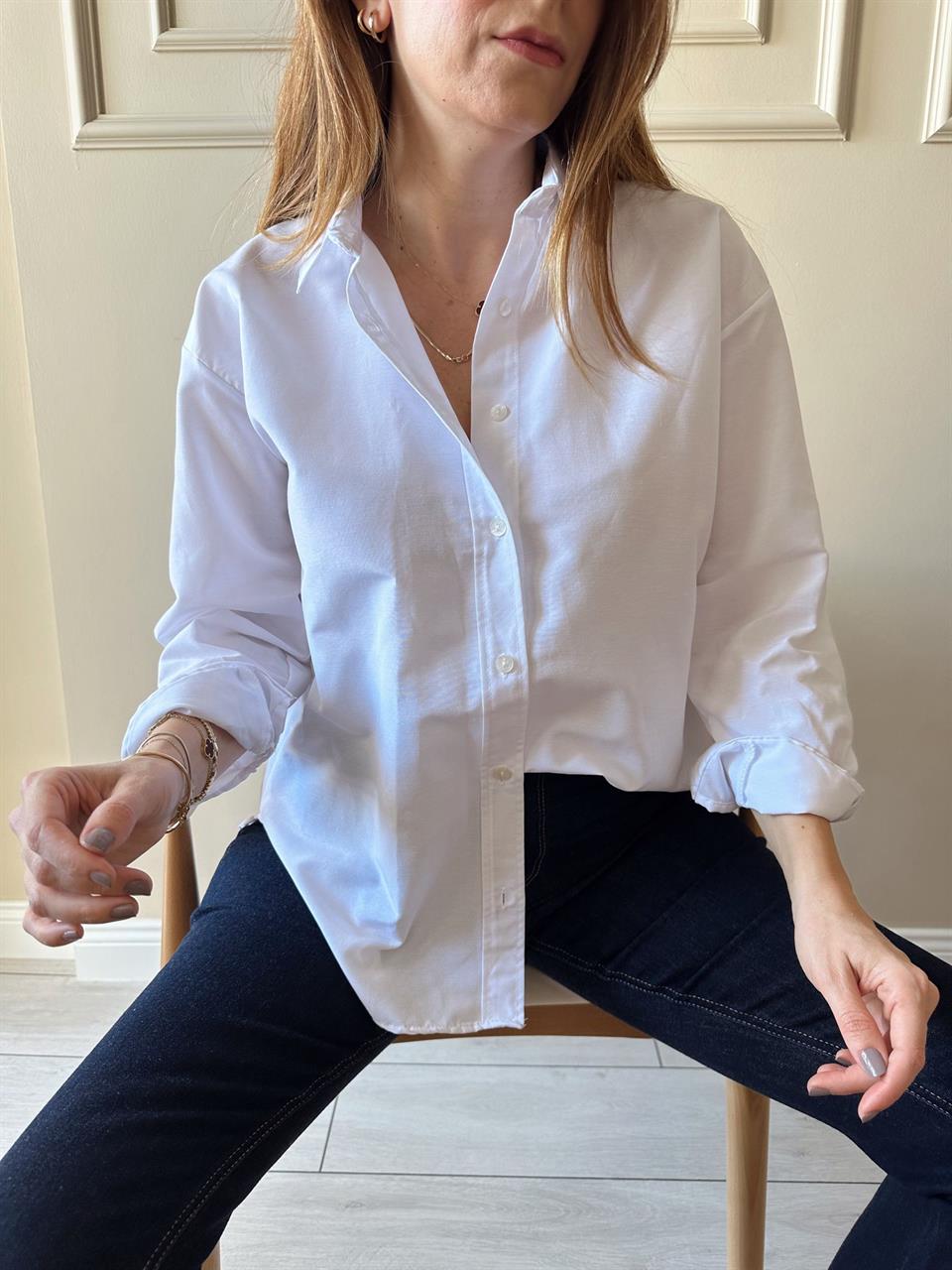 Beyaz Terikoton Salaş Gömlek