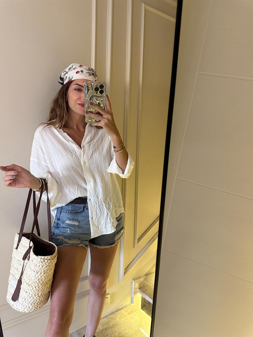 Beyaz Vual Kumaş Fitilli Gömlek