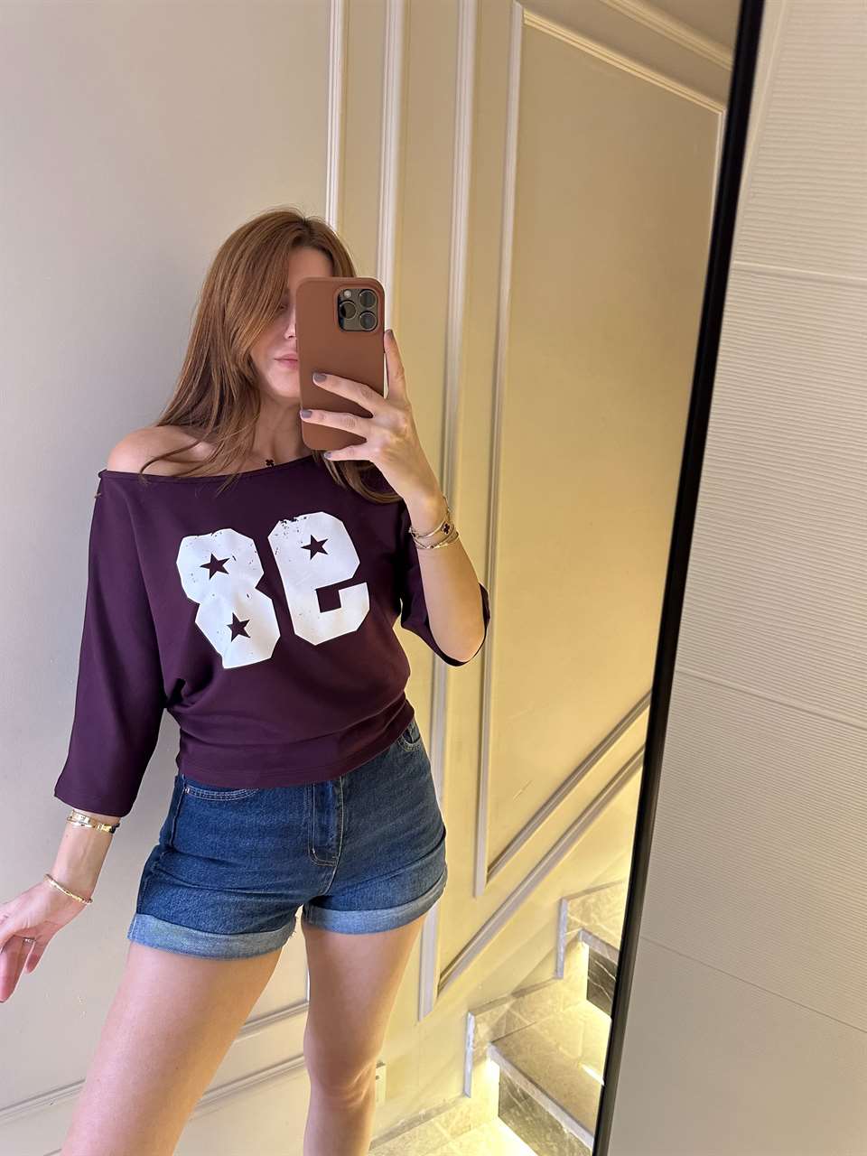 Bordo 98 Baskı Pamuklu Bluz