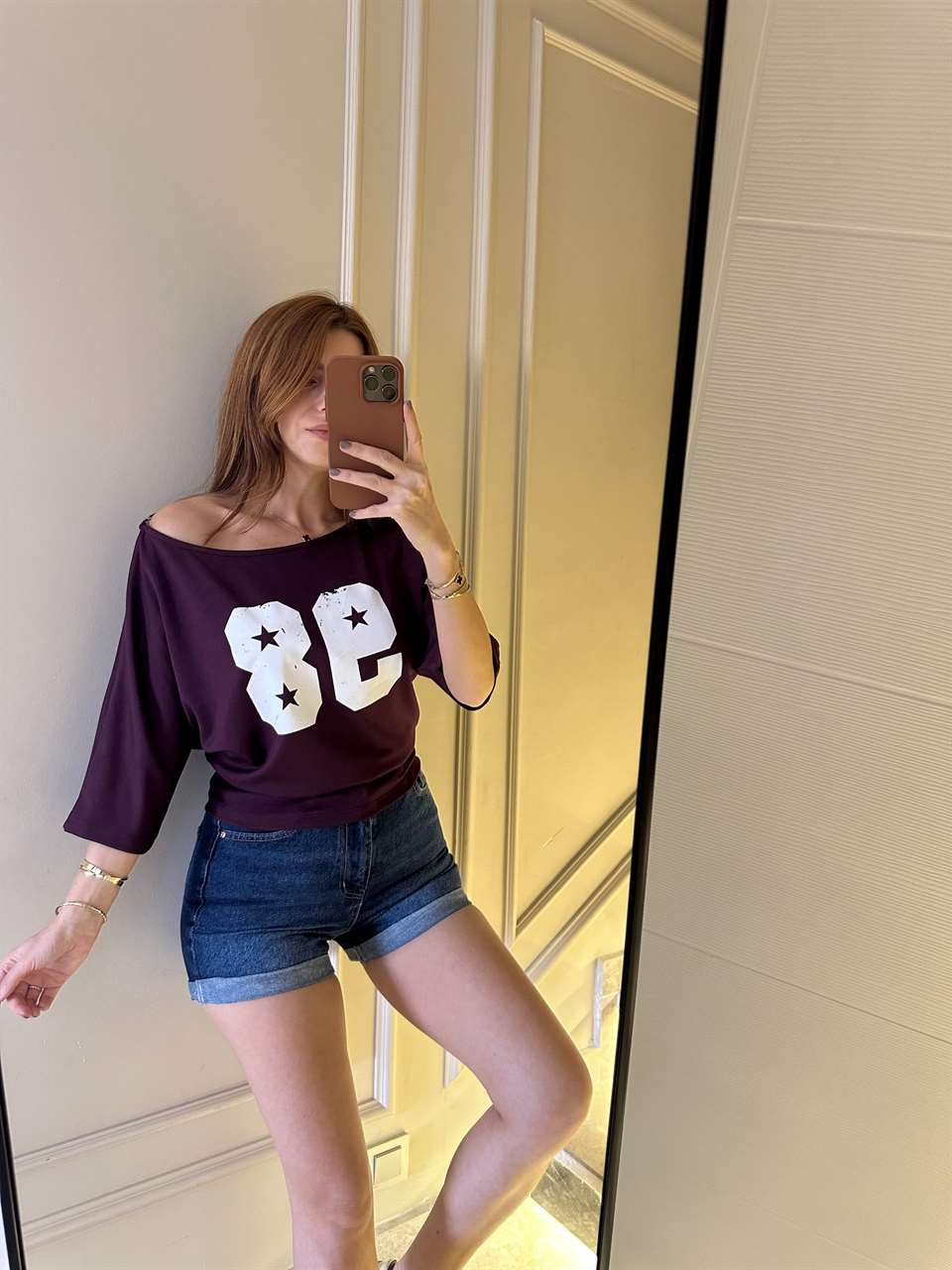 Bordo 98 Baskı Pamuklu Bluz