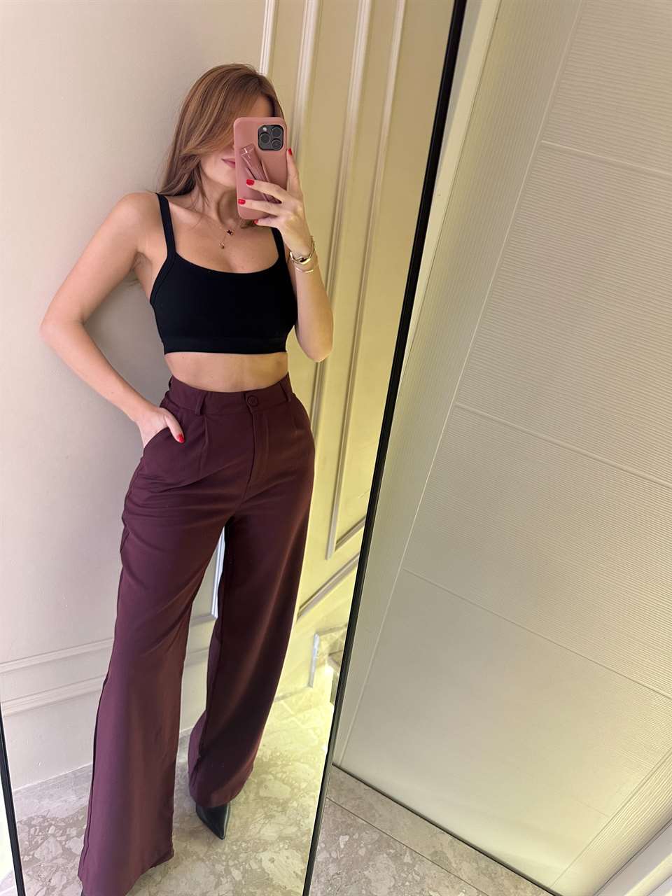 Bordo Duble Kumaş Palazzo Pantolon