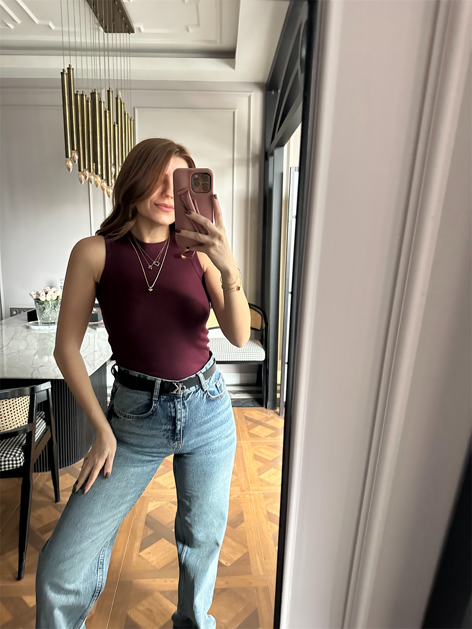 Bordo Fitilli Sıfır Kol Crop