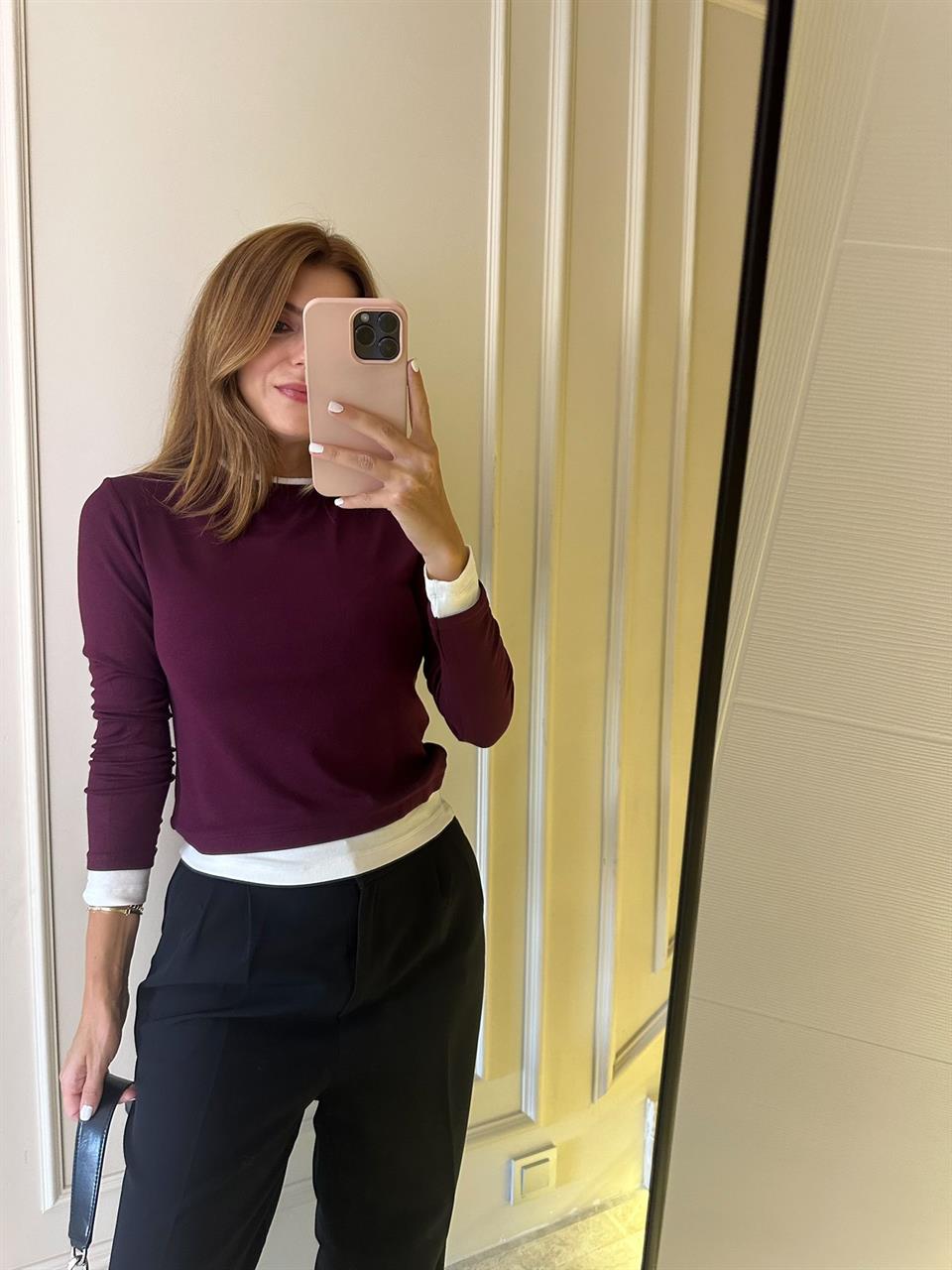 Bordo İkili Modal Kumaş Bluz