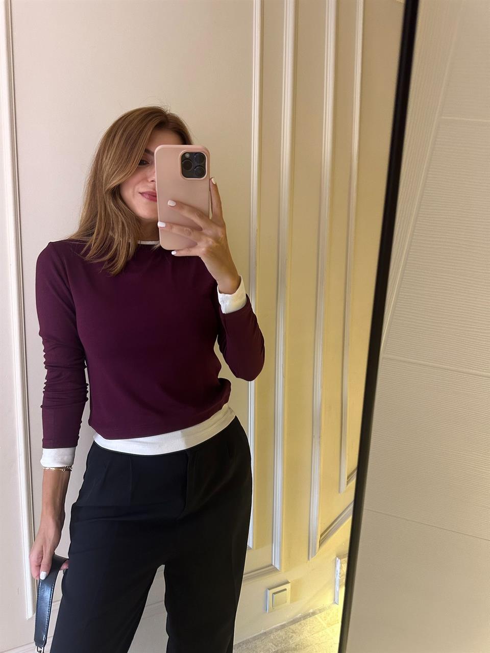 Bordo İkili Modal Kumaş Bluz