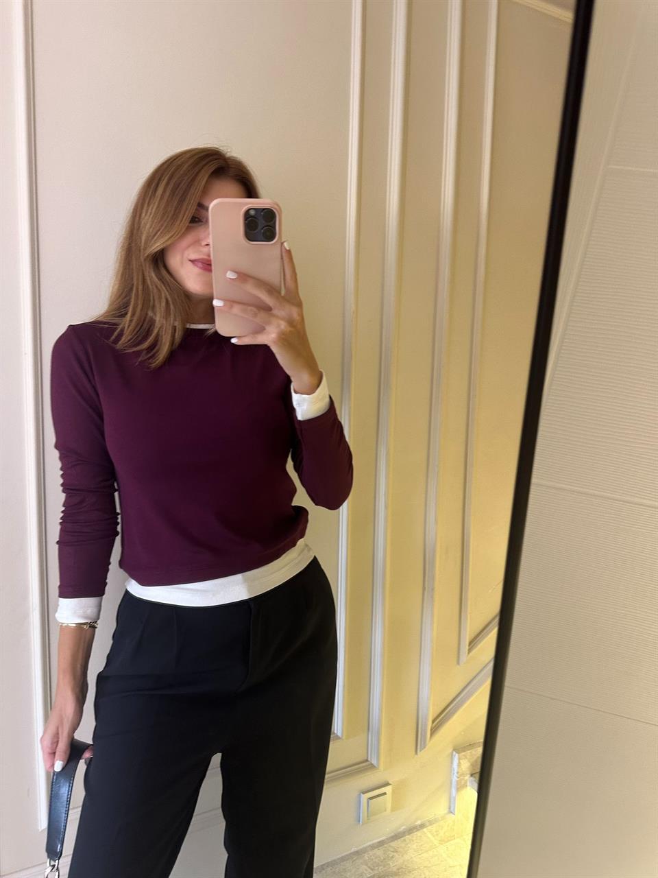 Bordo İkili Modal Kumaş Bluz