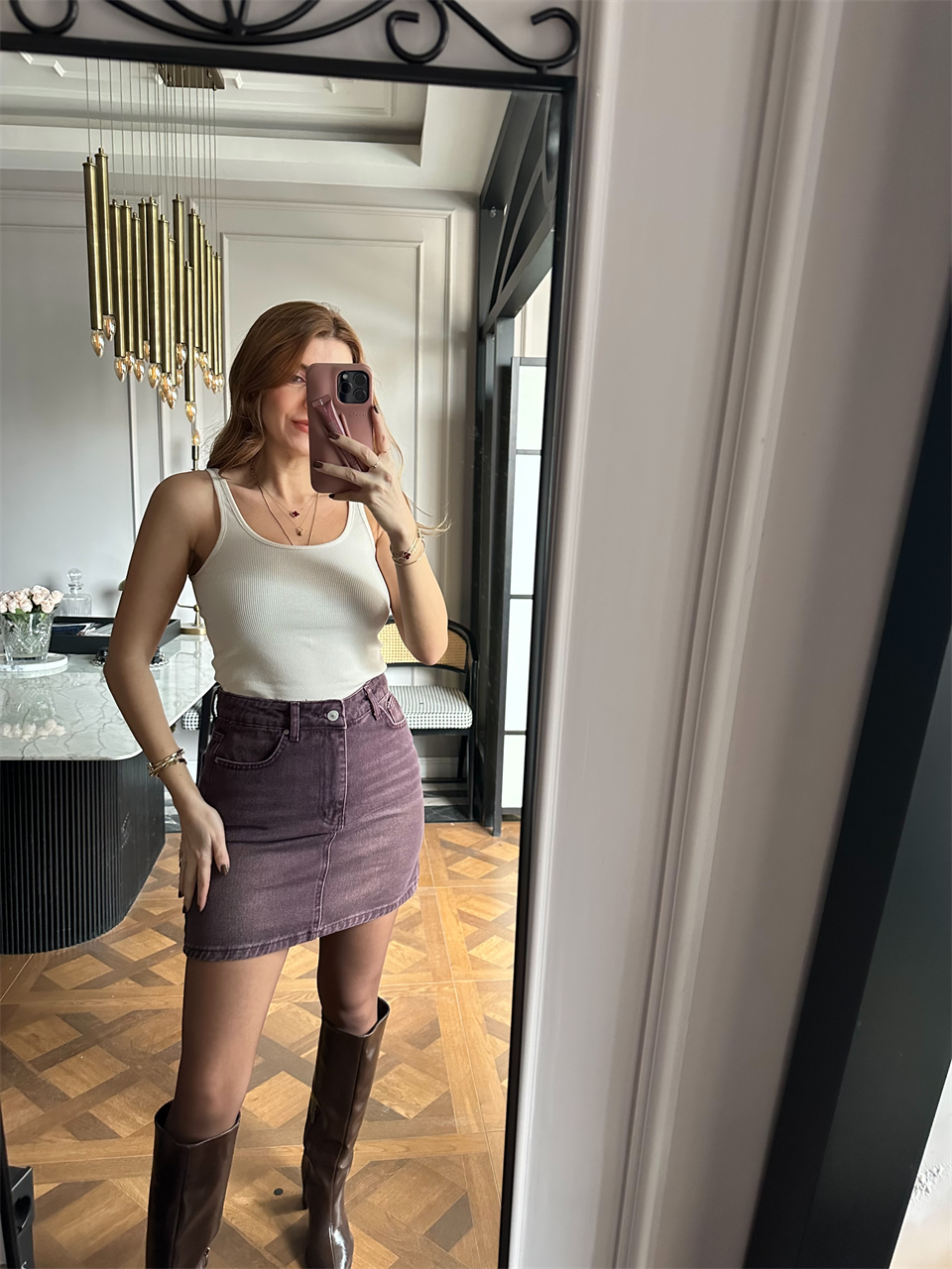 Bordo Kar Yıkamalı Kot Etek