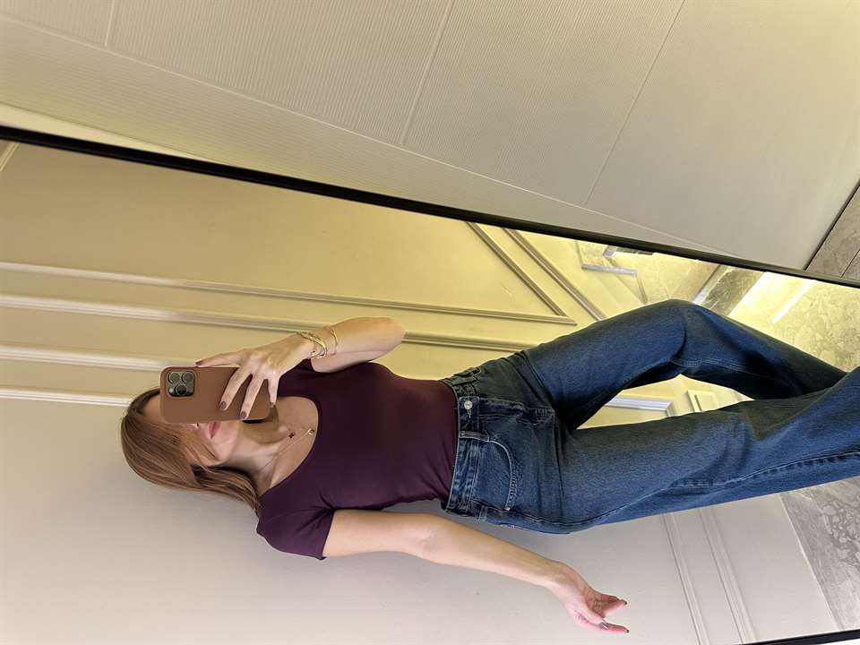 Bordo Ön Arka U Yaka Kısa Kol Bluz