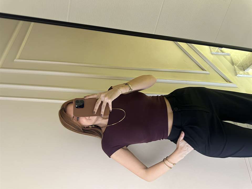 Bordo Pamuk Viskon Crop Body