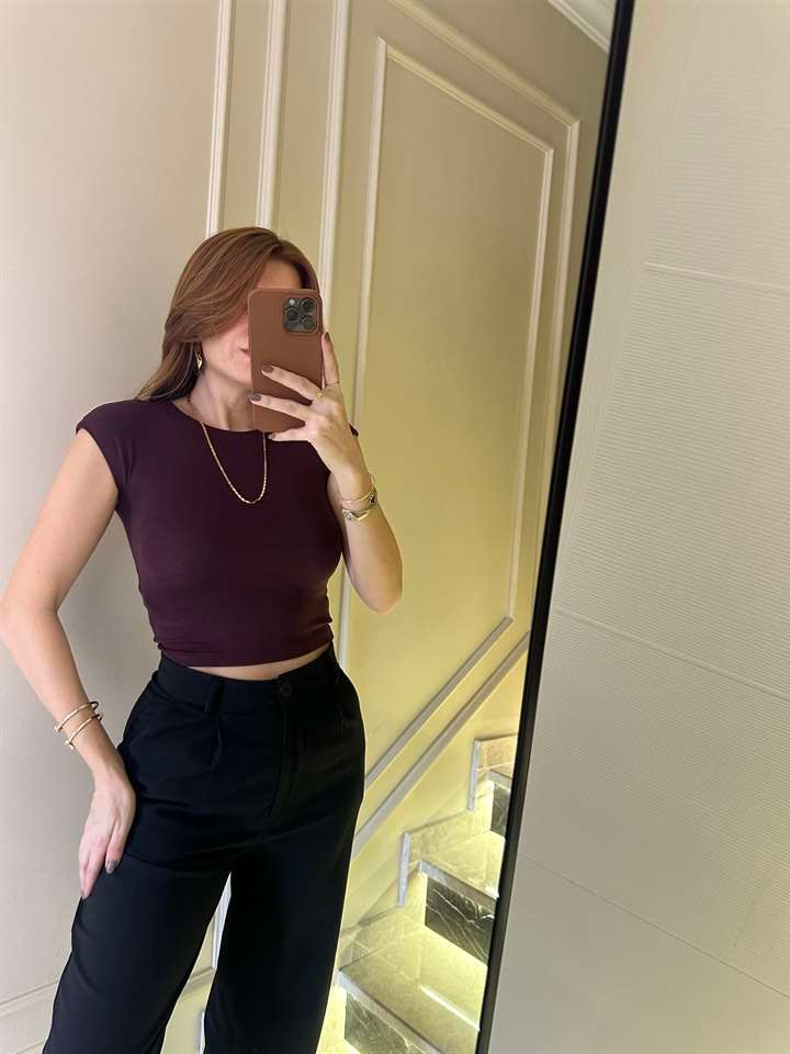 Bordo Pamuk Viskon Crop Body