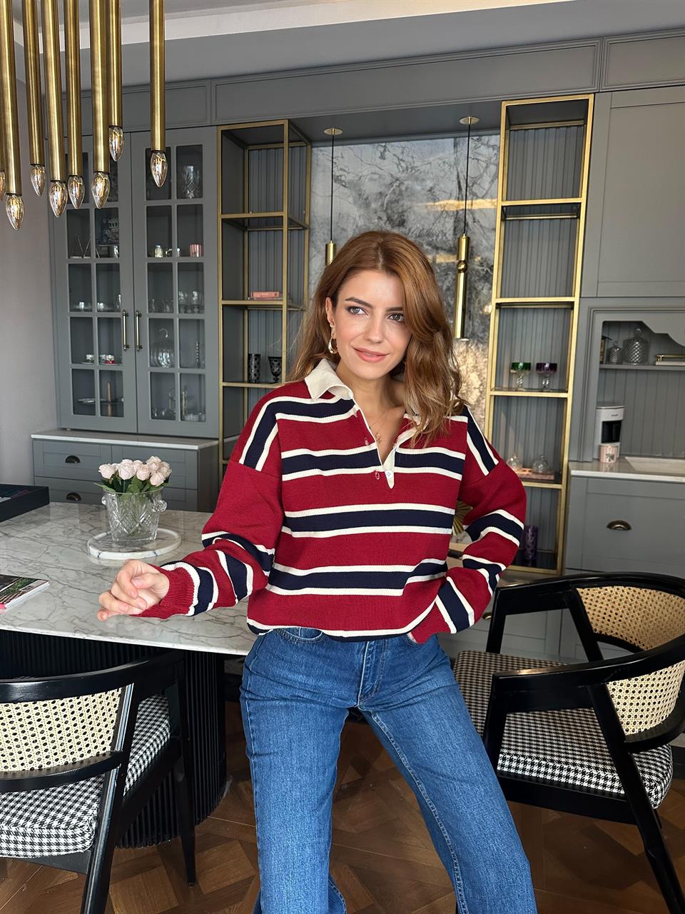 Bordo Polo Yaka Basic Kazak