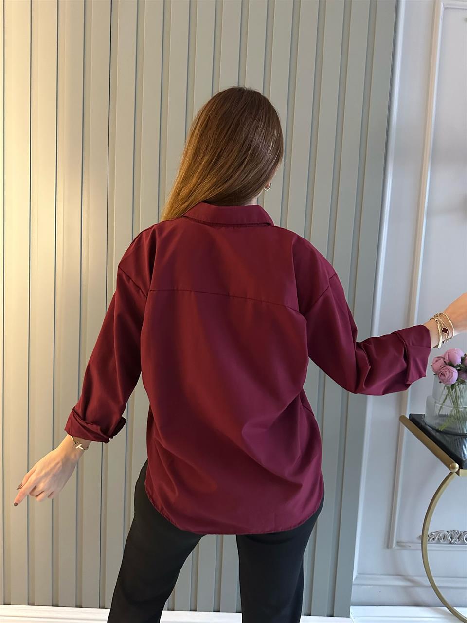 Bordo Terikoton Salaş Gömlek