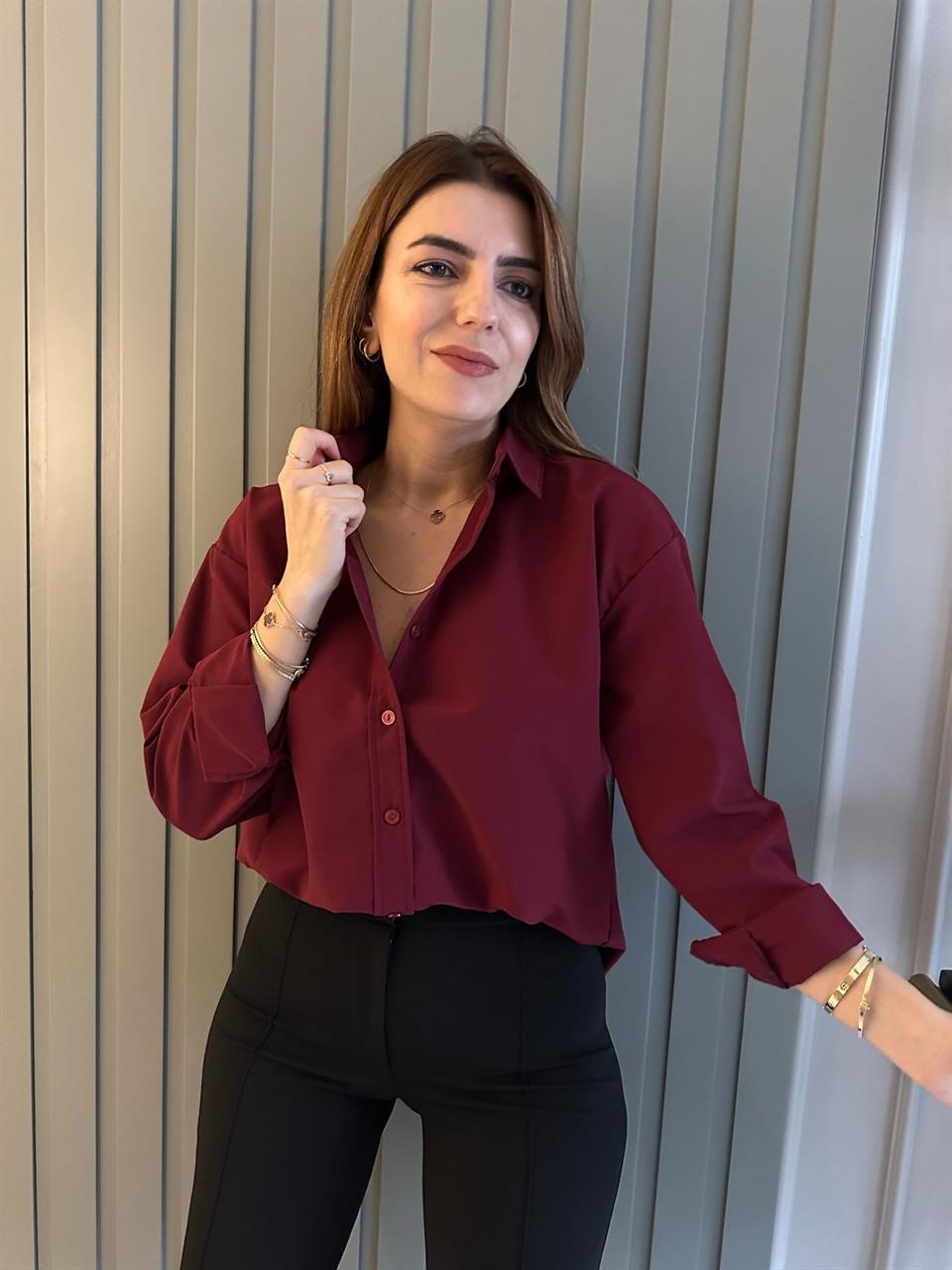 Bordo Terikoton Salaş Gömlek