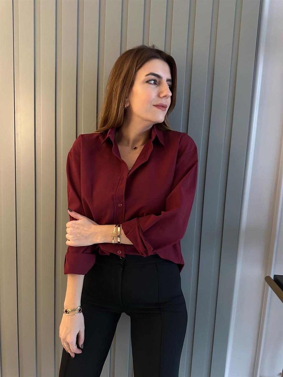 Bordo Terikoton Salaş Gömlek