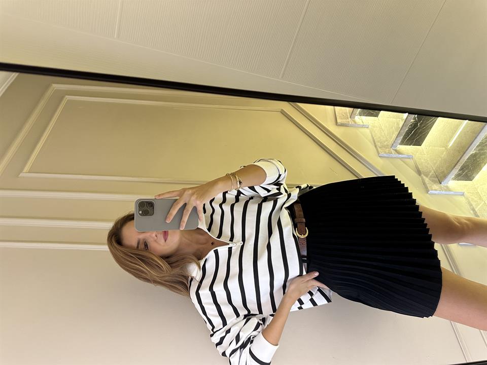 Çizgili Yarım Fermuarlı Sweatshirt