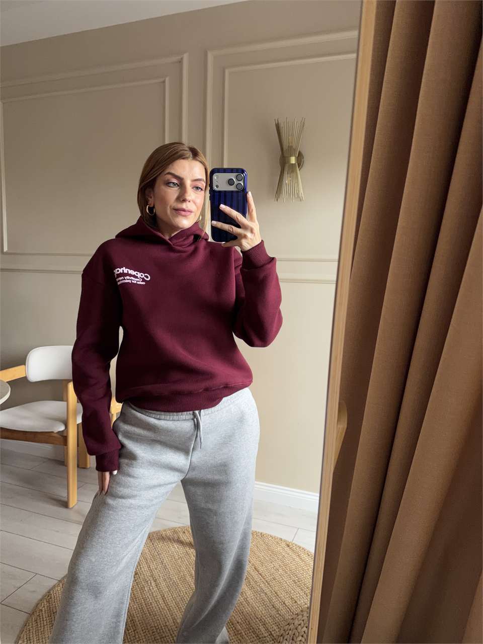 Copenhagen Baskılı Kapşonlu Sweatshirt - Bordo