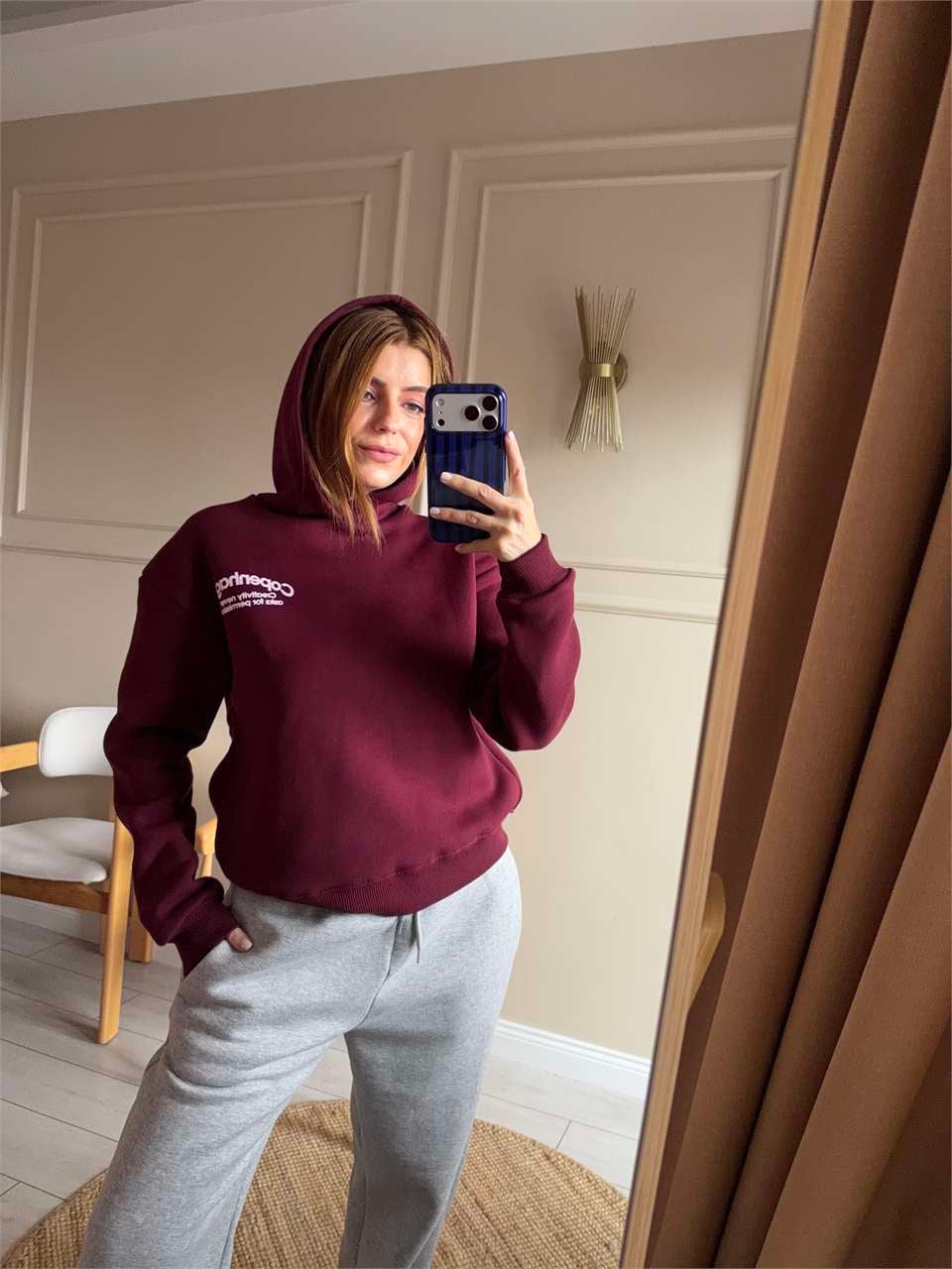 Copenhagen Baskılı Kapşonlu Sweatshirt - Bordo