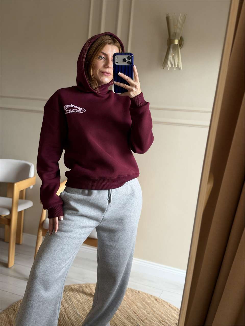 Copenhagen Baskılı Kapşonlu Sweatshirt - Bordo