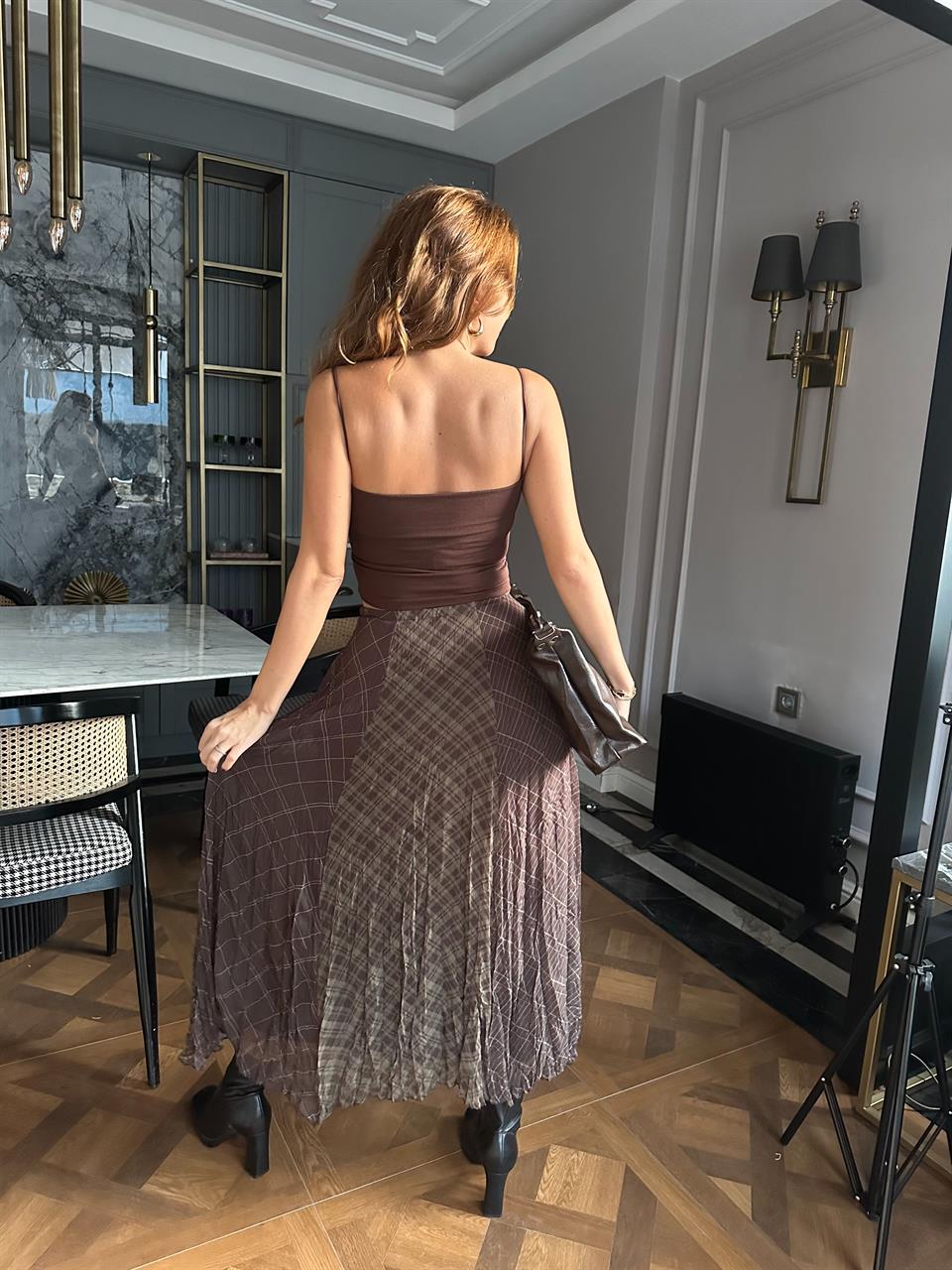 Desenli Kırışık Görünümlü Etek