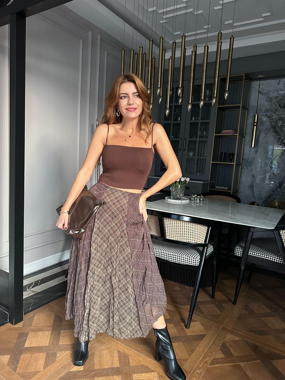 Desenli Kırışık Görünümlü Etek