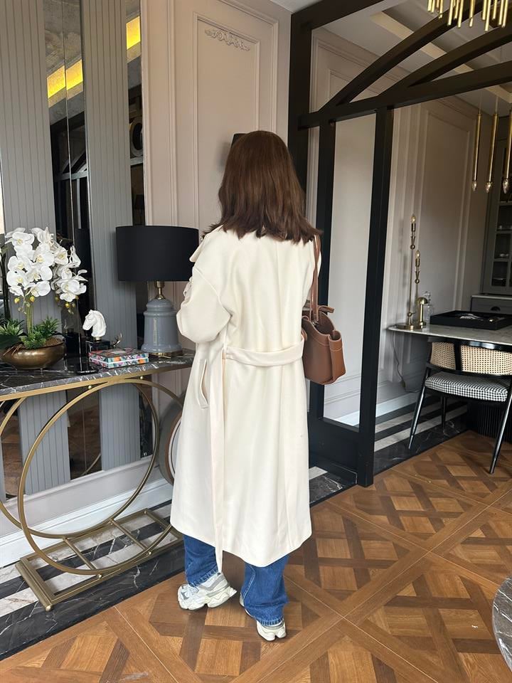 Ekru Uzun Kaşe Kaban