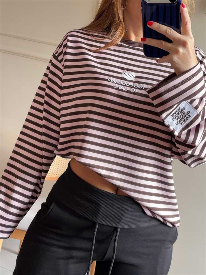 Etiket Detay Too Focused Sweatshirt - PembeKahve