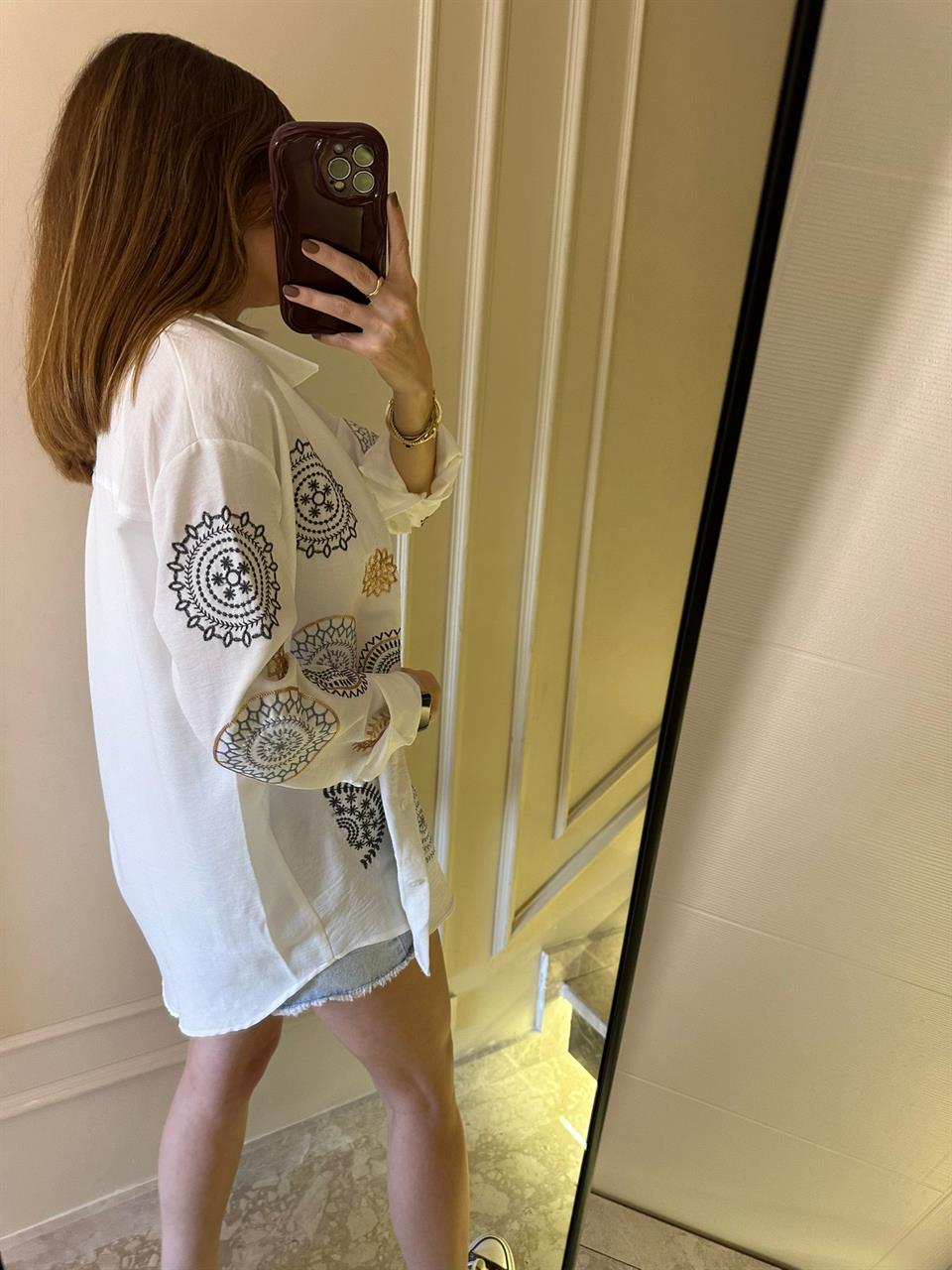 Etnik Desen Nakışlı Gömlek