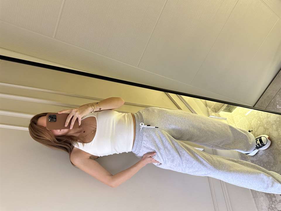 Gri Barrel Fit Şardonsuz Balon Eşofman