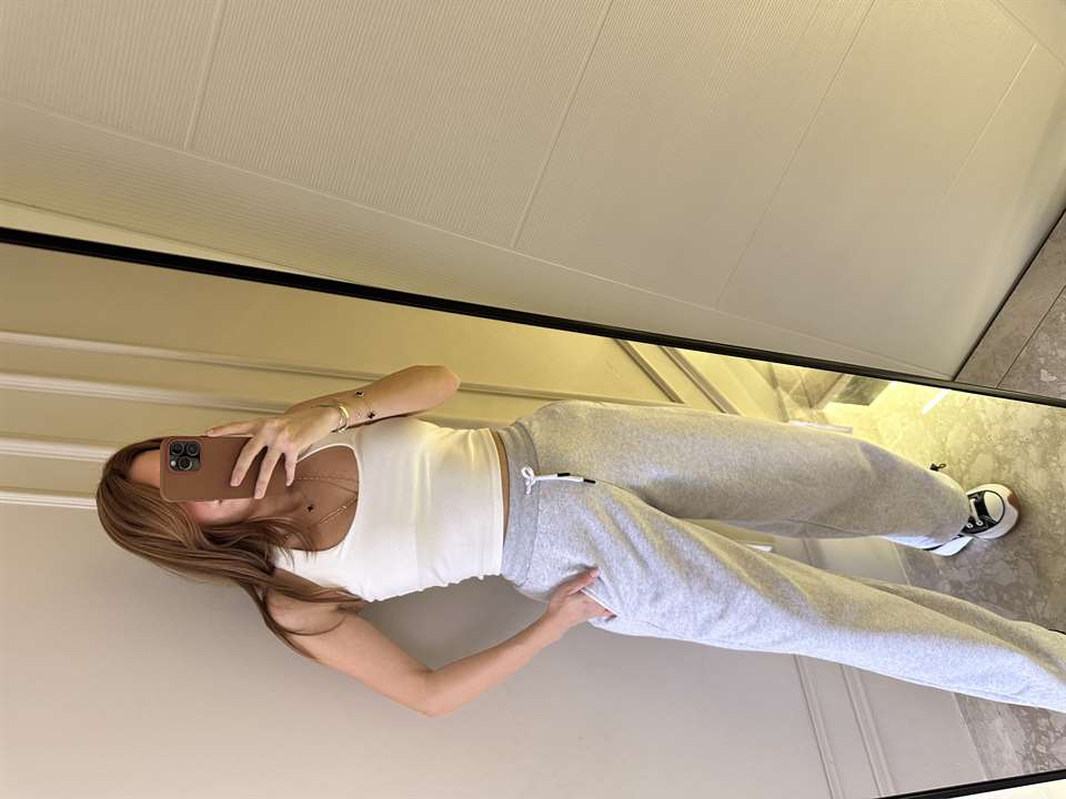 Gri Barrel Fit Şardonsuz Balon Eşofman