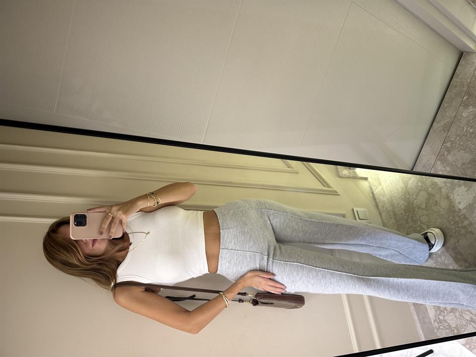 Gri Bel Lastik Çimalı Pantolon