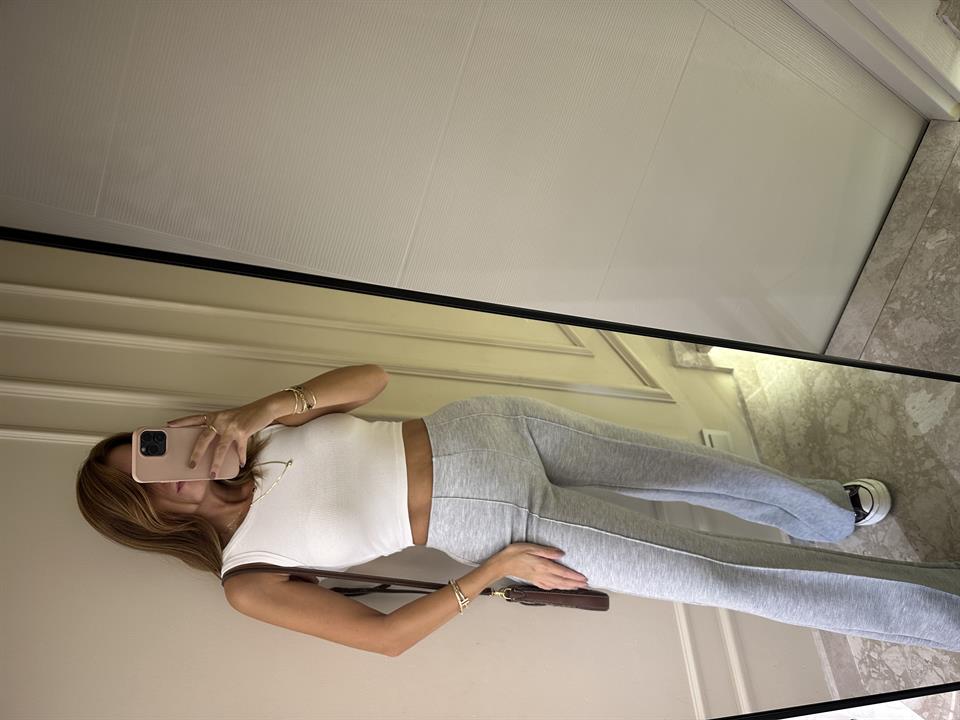 Gri Bel Lastik Çimalı Pantolon