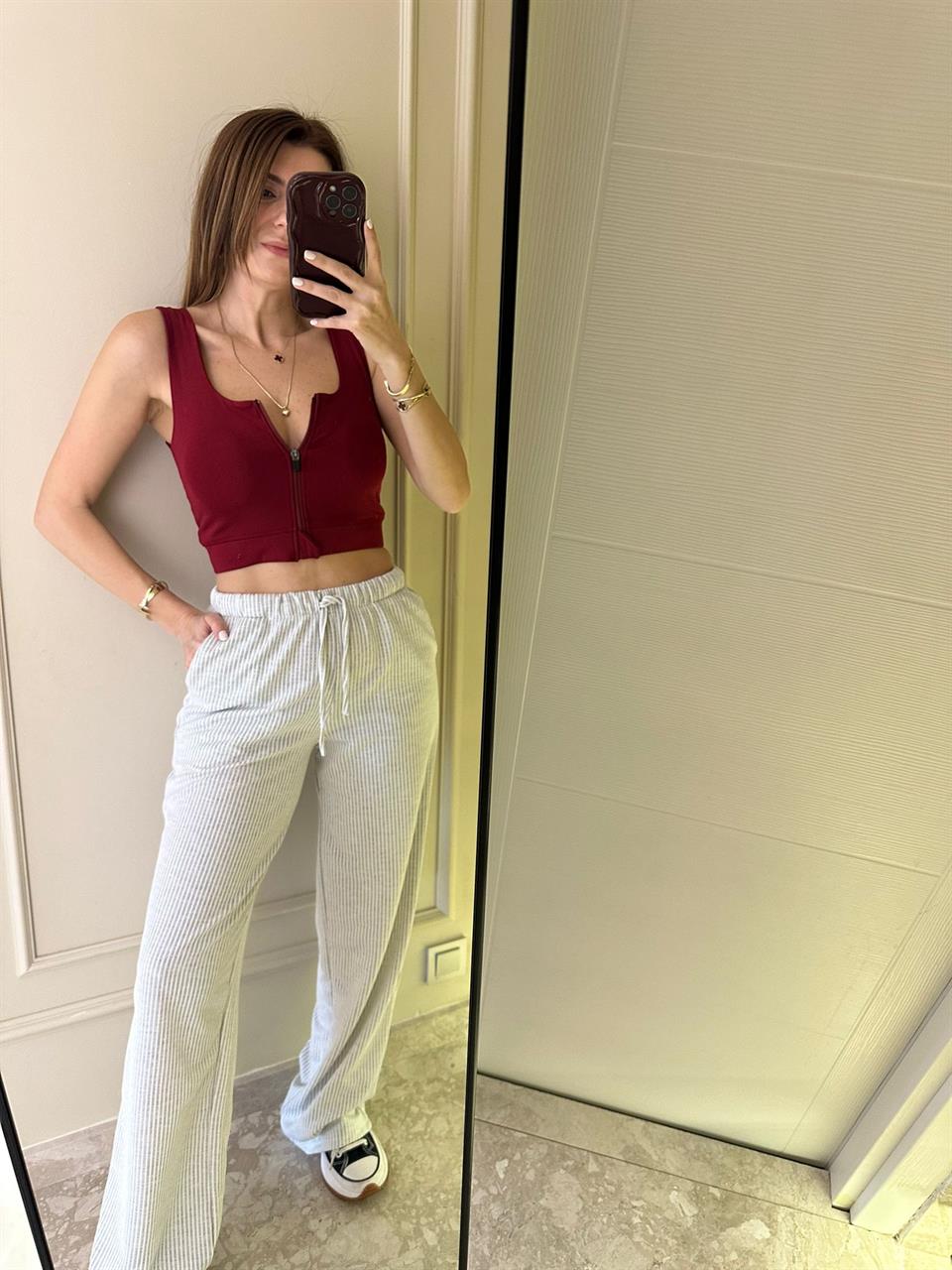 Gri Çizgili Melanj Pantolon