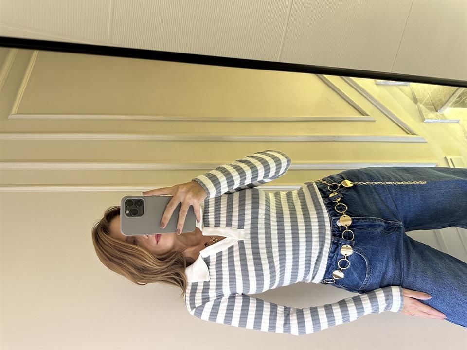 Gri Çizgili Polo Yaka Yumoş Badi