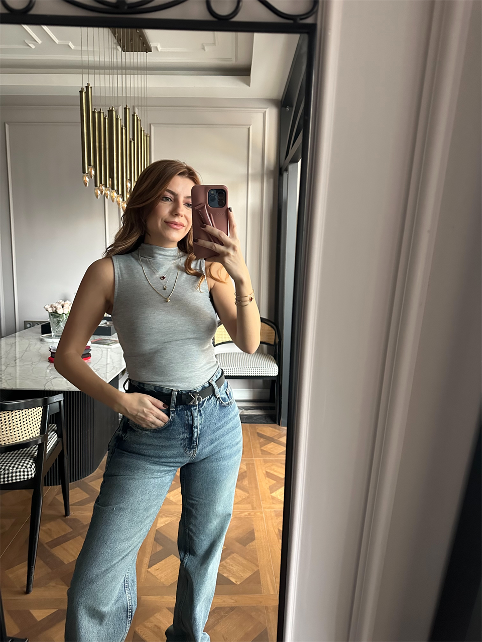 Gri Dik Yaka Pamuk Bluz