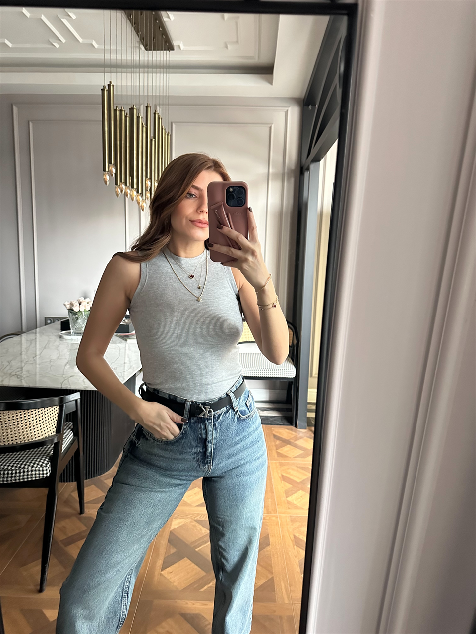 Gri Fitilli Sıfır Kol Crop