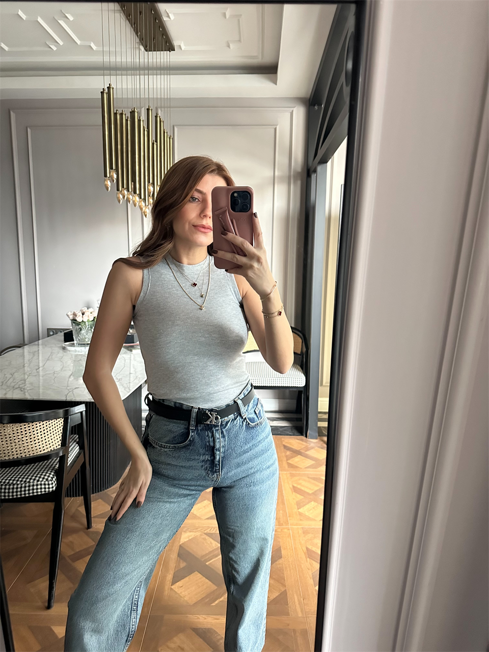 Gri Fitilli Sıfır Kol Crop